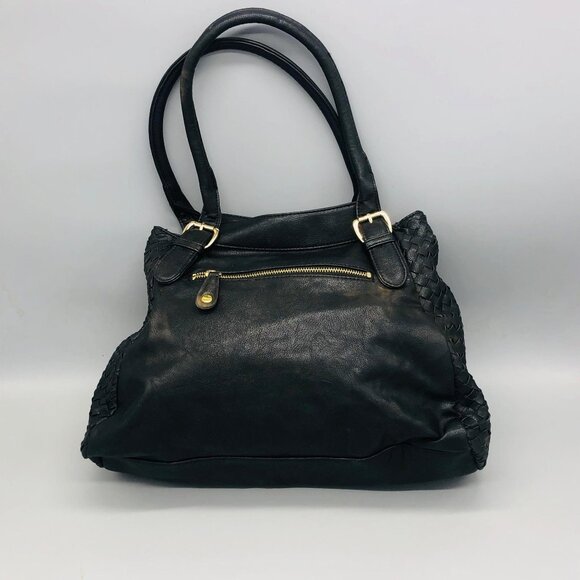 Gianni Bini hand bag tote weaved black gold buckle 5 pockets 12x14" READ - Picture 6 of 13